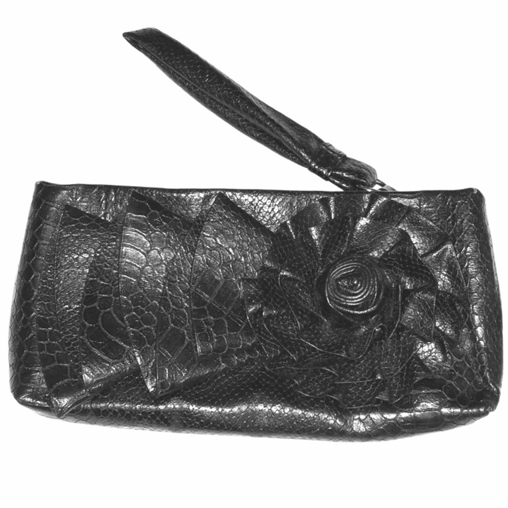 Big Buddha black large flower wristlet/ clutch